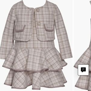 iris & ivy Plaid Kids Formal Dress Set - Cream and Taupe